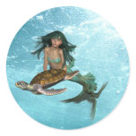 Mermaid with Sea Turtle  Stickers