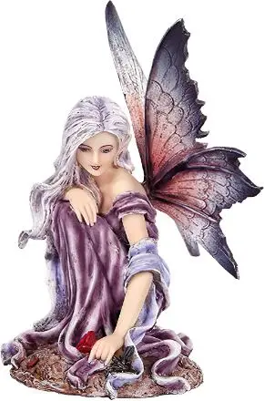 Fairyland Purple Winged Fairy with Red Rose Statue Figurine