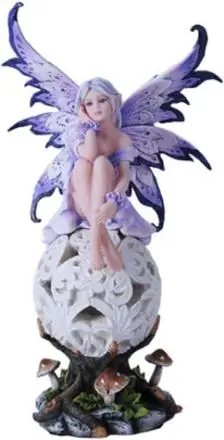 Purple Elegante Flower Fairie Sitting on Changing Color Led Orb MeadowMushroom Fairy Statue