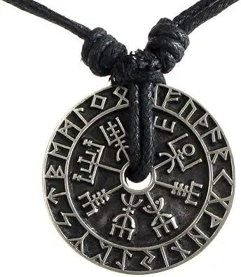 Nordic Coin Amulet Vegvísir Odin Triple Horn Triquetra Valknut All in One Pewter Pendant Necklace