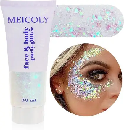 Clear White Face Body Glitter,Mardi Gras Face Glitter Makeup