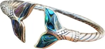 Natural Abalone Shell Mermaid Tail Bangle Bracelet For Women Open Cuff Bracelets And Bangles