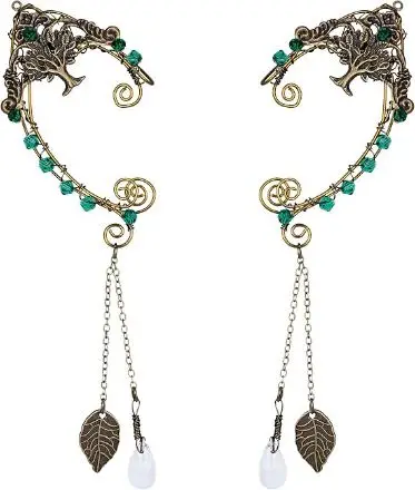 F airy Elf Ear Cuffs - Handmade Bronze Antique Vintage Cuffs Drop Dangling Ear Clips