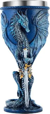 Blue Dragon Goblet Stainless Steel Dungeons and Dragons Gift Chalice