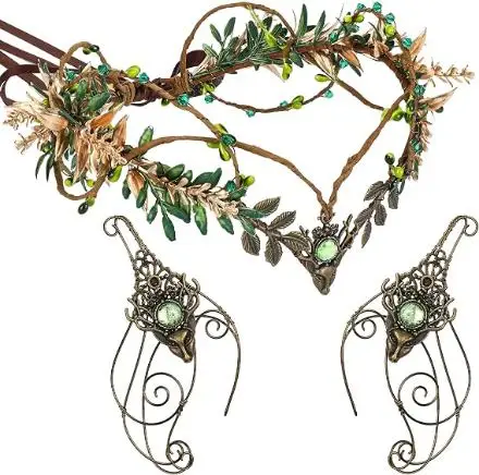 Medieval Fairy Accessories Set - Renaissance Woodland Crown and Elf Ears Cuffs
