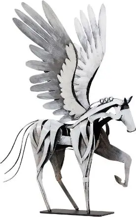 24”H Metal Horse Statue, Handmade Pegasus Greek Décor