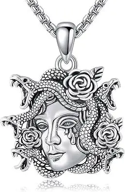 Goth Necklace 925 Sterling Silver Medusa Pendant Necklace