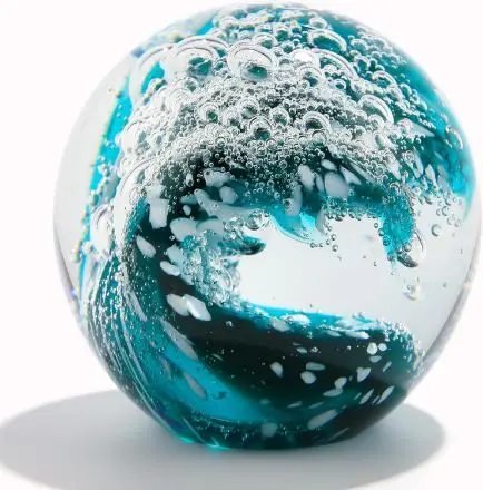 Ocean Waves Hand Blown Glass Decor Crystal Ball