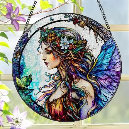 Stained Glass Window Hanging 8'' Fairy Suncatcher