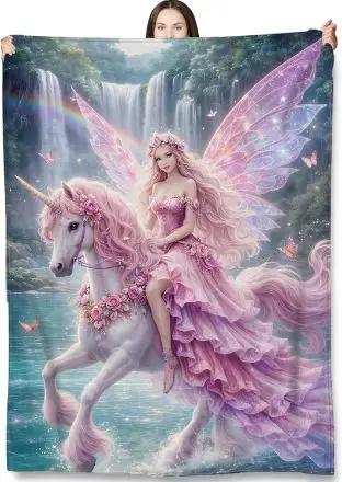 Pink Fairy Unicorn Throw Blanket