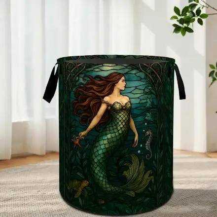 Vintage Mermaid Laundry Basket with Handles
