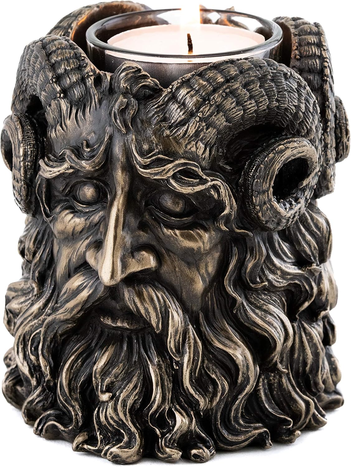 Top Collection Greek God Pan Dual-Sided Tea Light Candle Holder - God of The Wild Sculpture in Premium Cold Cast Bronze