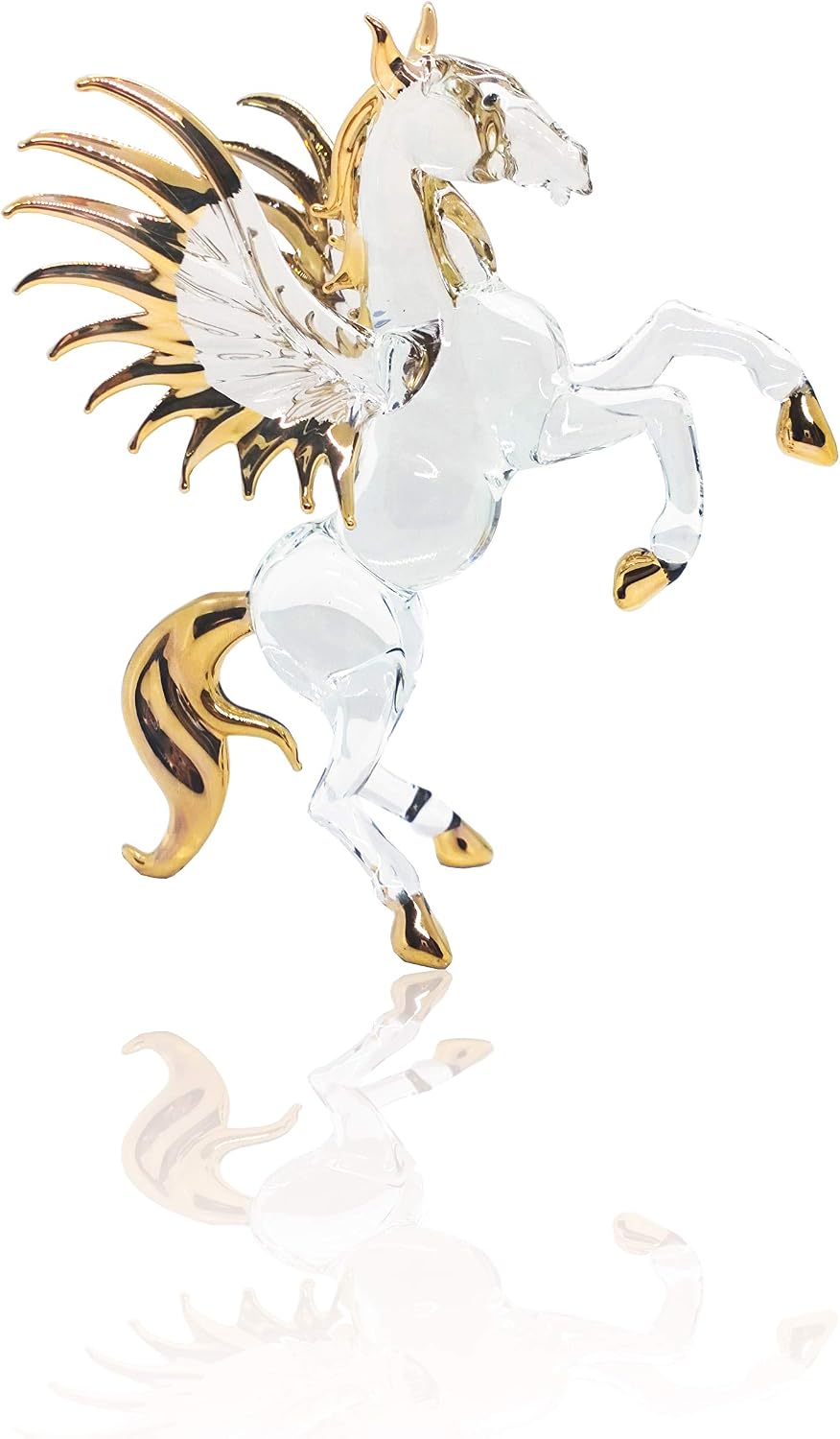 Tiny 5" Clear Gold Rearing Pegasus Mythical Horse Figurine