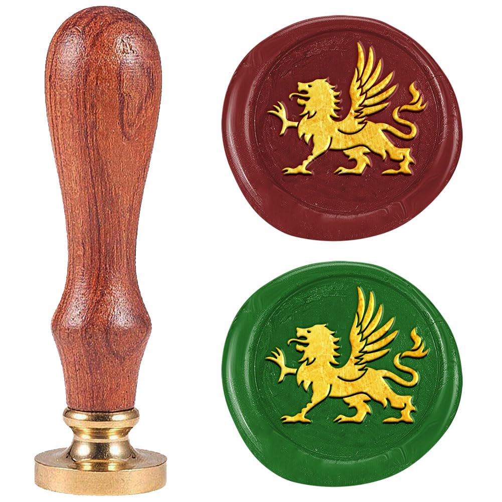 Medieval Winged Lion Wax Seal Stamp, Brass &amp;amp; Wood, 1" Removable Head