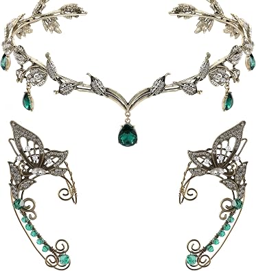 Elf Ear Cuffs and Crown - Fairy Crown and Non Pierced Fairy Ear Cuffs Renaissance Renfaire Cosplay Accessories