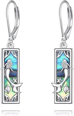 Mermaid Earrings 925 Sterling Silver Abalone Shell Ocean Earrings
