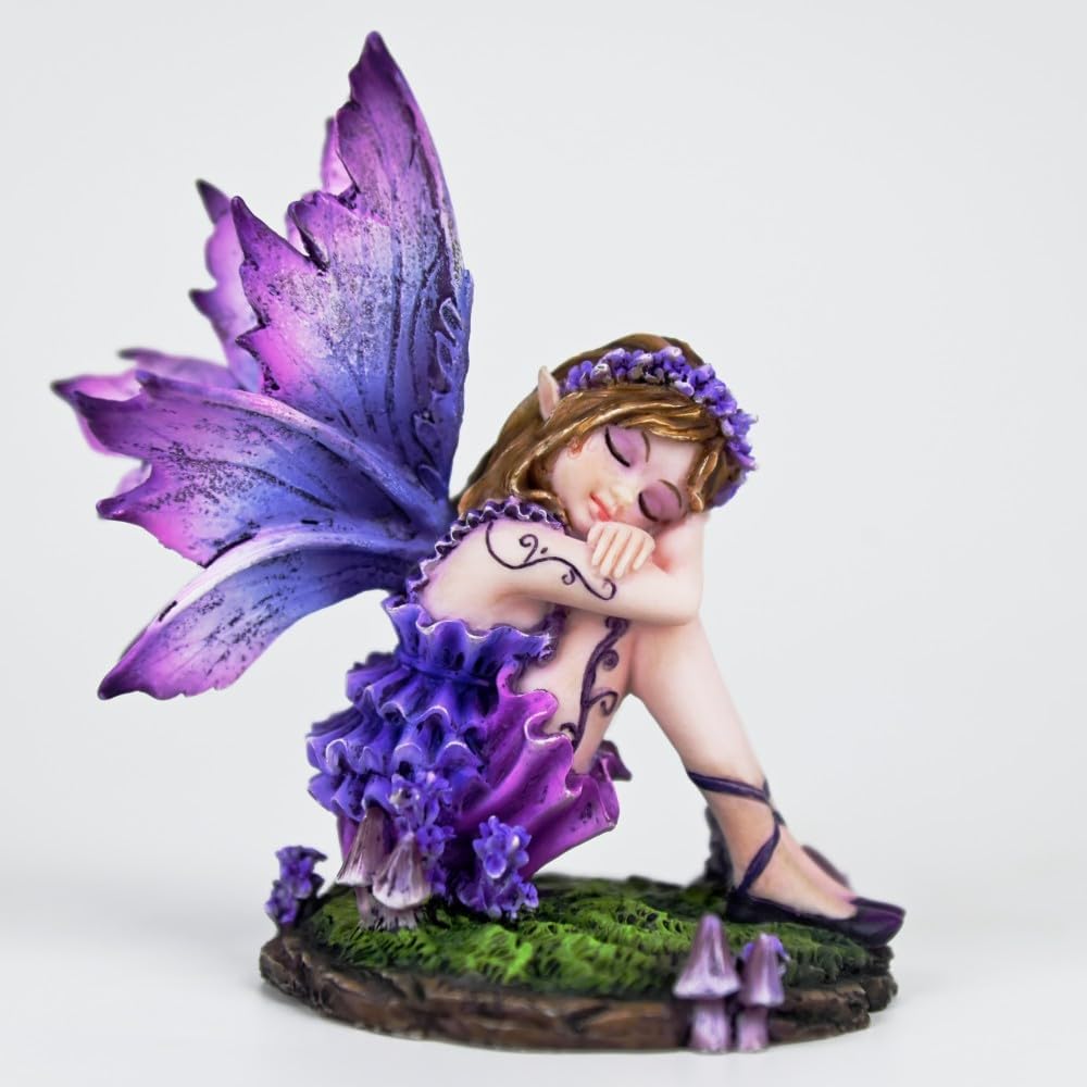 Fantasy Purple Sleeping Fairy Figurine, 3.15 Inch Blue-Purple Gradient Elf Statue